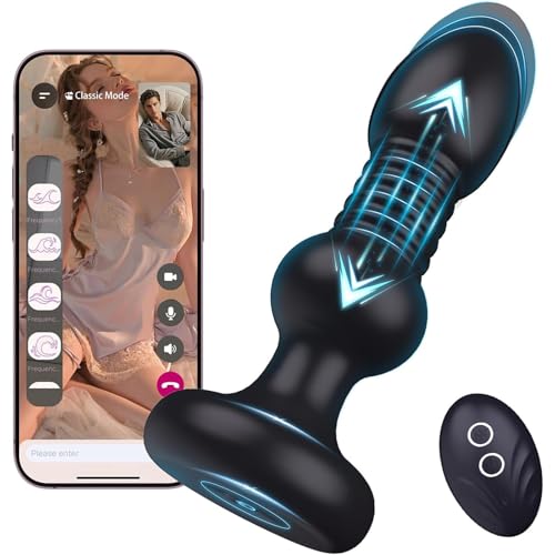 Thrusting Anal Plug Butt Plug APP Control Anal Sex Toy Vibrator with 5 Vibrating and Thrusting Modes Prostate Massager for Male and Female HBABY Waterproof Adult Sex Toy Anal Toys P Spot Massager