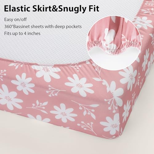 Image of Baby Bedside Bassinet Sheets Girl, 33 inchx20 inch Compatible with Baby Delight Dream On Me & Most Rectangle Bedside Sleeper Bassinet Mattress, Super Soft Microfiber Pink Butterfly Flower