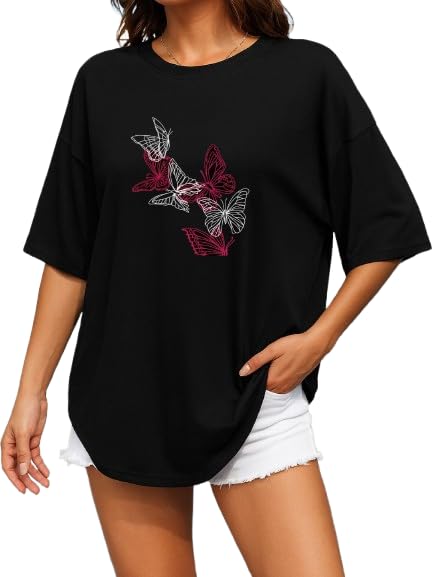 slenor Women's Oversized T-Shirt, Graphic Print Round Neck Loose Fit Half Sleeves T-Shirt for Women, Casual Comfy Baggy Tops for Womens-picture-26