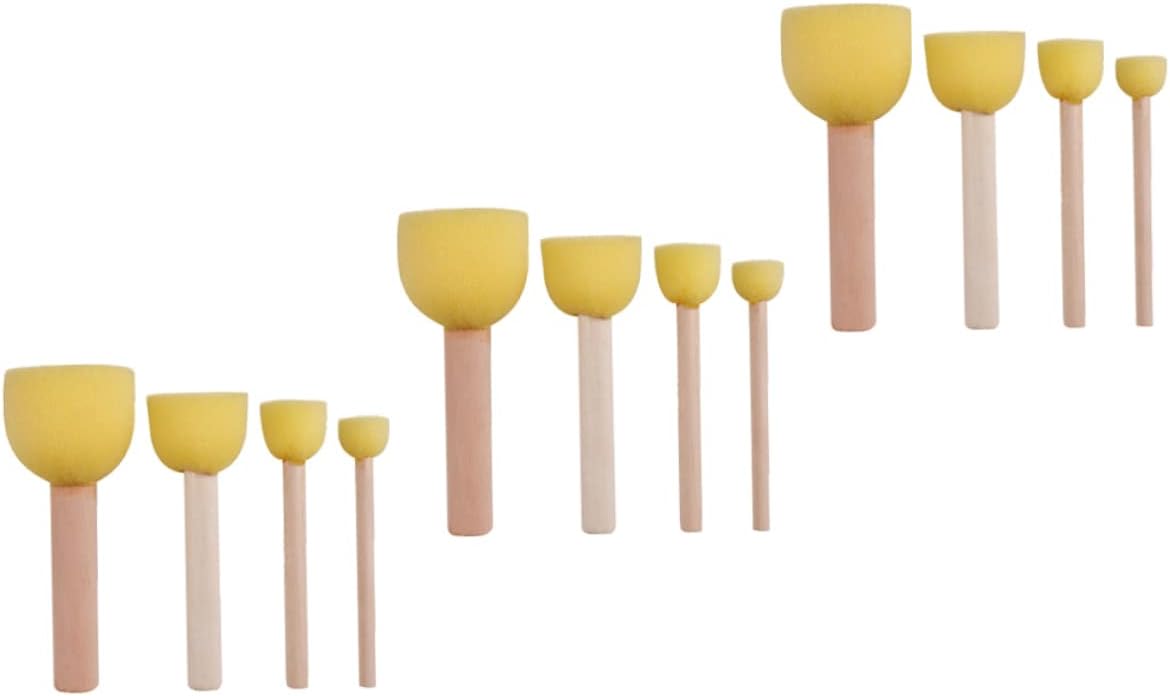 12 Pcs DIY Painting Sponge Seal Wooden Handle Doodling Brushes for Art Projects for Watercolor and Oil Painting Supplies