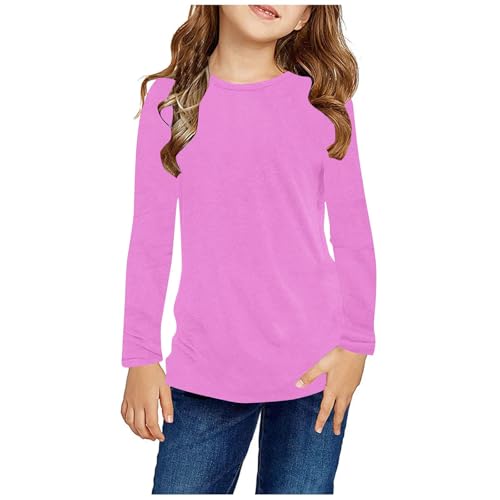 Girls Long Sleeve Shirts Cute Crewneck Tops for Teens Plain Blouses Tween Fashion Fall Casual Outfits Kids Clothes