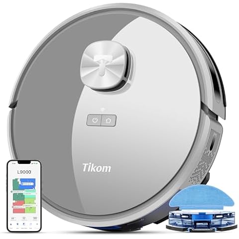 Tikom Robot Vacuum and Mop Combo L9000, LiDAR Navigation, 4000Pa Robotic Vacuum Cleaner, Up to 150Mins, Smart Mapping, 14 No-go Zones, Good for Pet Hair, Carpet, Hard Floor, Gray Cover