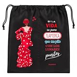 Bolsa para Zapatos Flamenca Macarena illustrArte – 40 x 40 cm – con Cordón de Cierre y Doble Compartimento – Separador para Cada Zapato – Bolsa de Viaje para Calzado