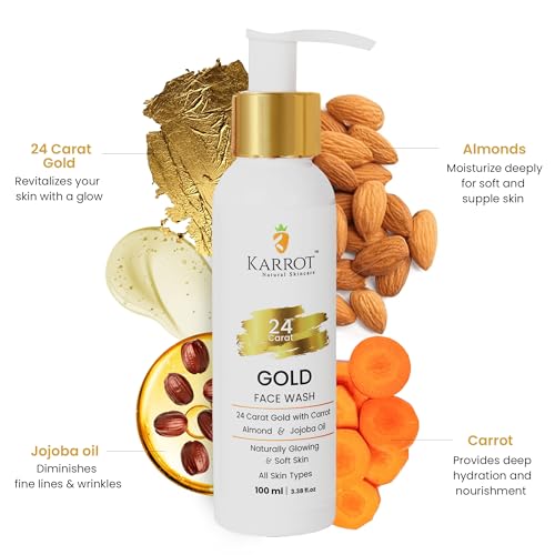 Karrot-Natural-Skincare-24K-Gold-Face-Wash-for-Glowing-Skin-Boosts-Radiance-24-Carat-Gold-with-Hyaluronic-Acid-Carrot-Almond-and-Jojoba-Oil-For-Women-and-Men-Suitable-for-All-Skin-Types-100-ml
