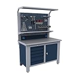 TOOLBOX4YOU Industrie Werkbank 1.4m - Profi Werkbank 1400mm Industriewerkbank - für den professionellen Einsatz geeignet, 100 kg Kapazität pro Schublade, inkl. LED-Beleuchtung - (WBG01)