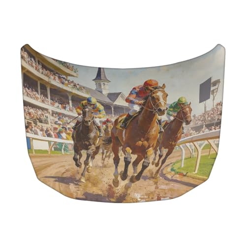 Image of Hood Cover for Compact Sedan SUV Trucks, 59x39 inches Stretchable Car Hood Wrap Blankets, Horse Racing Waterproof Automotive Exterior Accessories