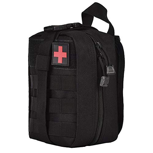 Wolike Bolsa de primeros auxilios táctica médica vacía EMT kit de supervivencia de emergencia para viajes al aire libre, Molle Rip-Away EMT para uso médico multipropósito riñonera militar (negro)