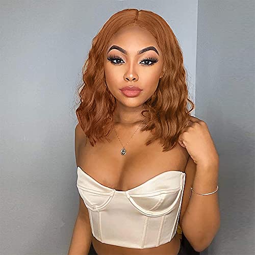 Nnzes Short Curly Wavy Wig Shoulder Length Synthetic Wigs Honey Orange Hair for Women Natural Looking Heat Resistant Cosplay Wig for Party Wear