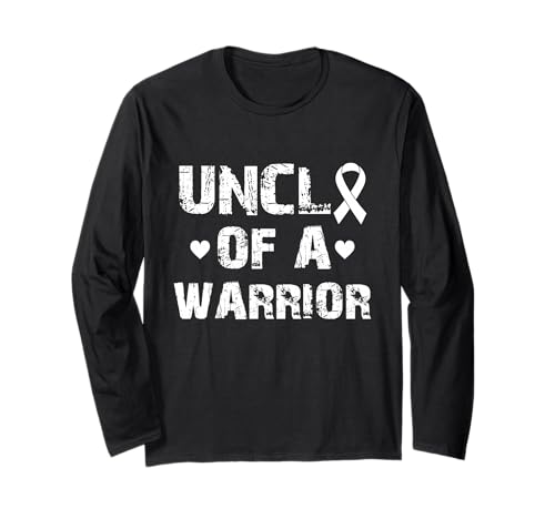 Uncle of a Warrior Lung Cancer Ruban Blanc Hommes garçons Survive Manche Longue