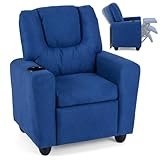 Costzon Kids Recliner Chair with Cup Holder, Adjustable Lounge Chair w/Footrest for Children Boys Girls Room, Ergonomic Toddler Furniture Sofa for Age 3+, Kids Recliner up to 150 lbs