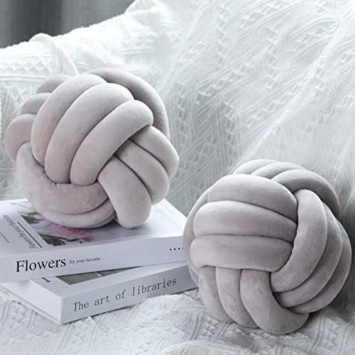 Namalu 2 Pieces Round Throw Pillows Soft Knot Ball Pillows Decorative Pillows Aesthetic Kids' Plush Toy Pillows Room Decoration Cushion Pillows Plush Pillow Throw Knotted Pillow (Gray, 7.87 Inches)