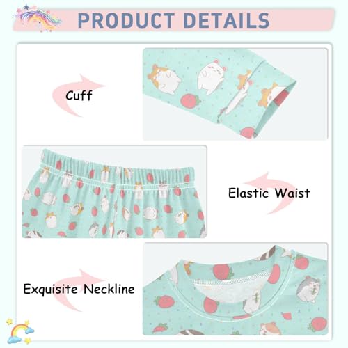 Pajama Sets Long Sleeve Colorful Hamster with Strawberry Soft Comfy Sleepwear 2 Piece PJS 3-8T4