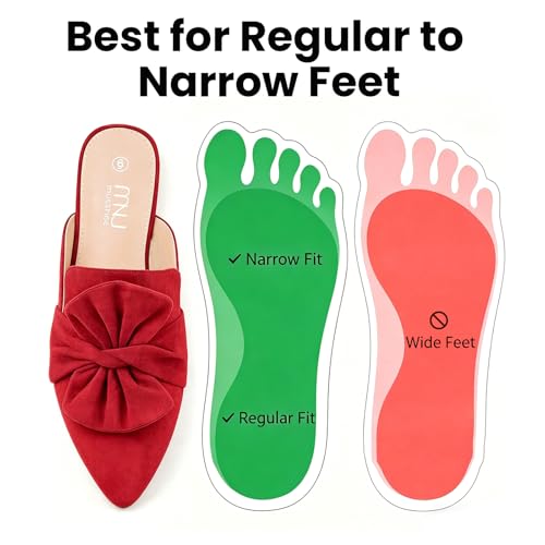 Image of MUSSHOE Pointed Toe Women's Bow Mules: Slip On Backless Loafers - Dressy Casual Flat Shoes for Office Work & Everyday Wear