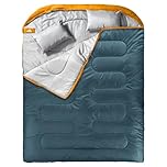 MEREZA Double Sleeping Bag for Adults Mens with Pillow, XL Queen Size Two Person Sleeping Bag for All Season Camping Hiking Backpacking 2 Person Sleeping Bags for Cold Weather Warm
