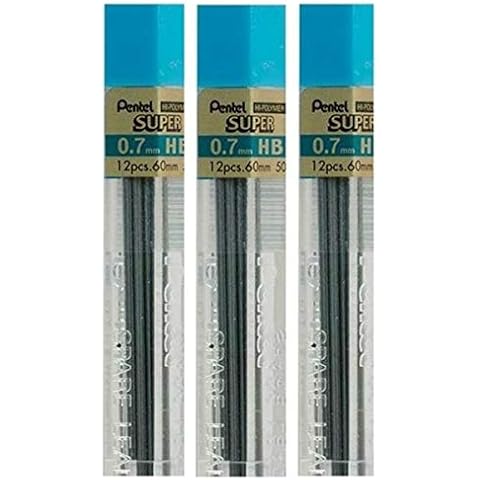 Pentel 0.7mm Size HB Shade Hardness Pencil Refill Replacement Spare Leads Hi Pollymer Super For Automatic & Mechanical Pencils (Pack Of 3 Tubes - 36 Pieces) Cover