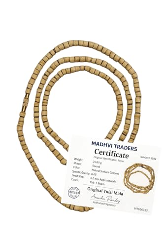 Image of Original Tulsi Kanthi Mala from Vrindavan Dham | Pure Natural Tulsi Wood Beads | ISKCON Style Single Round Spiritual Necklace for Men & Women | Hindu Pooja & Meditation Mala