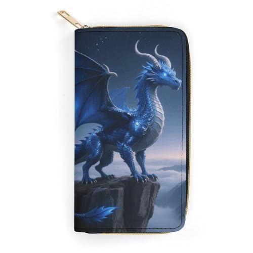 Portefeuille en cuir synthétique bleu de format long avec finitions soignées pour homme et femme