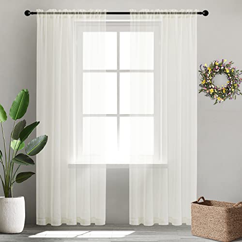 XTMYI 80 Inches Long Sheer Curtains for Living Room 2 Panels Set,Fit for 78 in Boho Bedroom Closet Door,Cream Ivory Off White