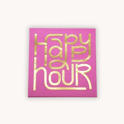 Image of Punch Studio 30-Count Disposable Paper Decorative Cake /Cocktail Party Napkins, 5 inch Square, Happy Hour
