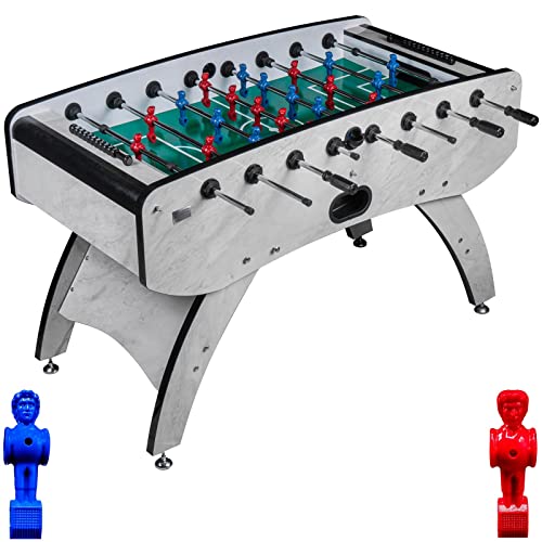 RAMROXX Fußball Tischkicker Profi Design Weiß grünes Spielfeld Figuren Blau Rot 80kg
