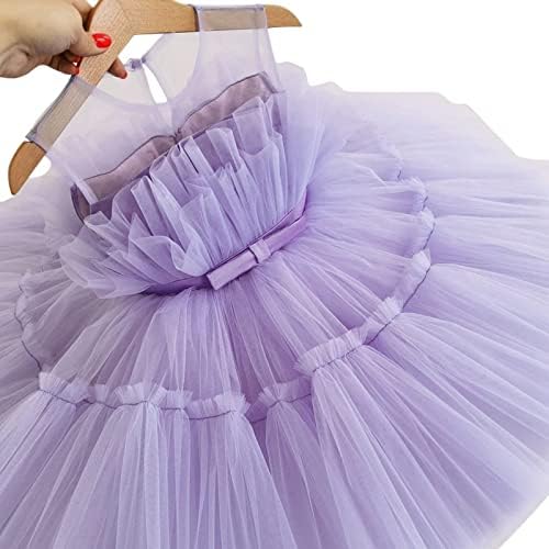 Popular Children's Sleeveless Mesh Dress Solid Bow Dress New Princess Poncho Dress(Purple,4-5Y) image 4