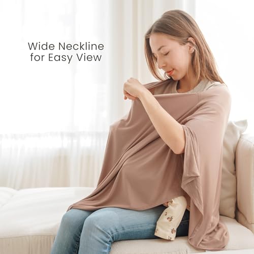 Konssy Knit Nursing Cover for Breastfeeding, 360° Full Privacy Breathable Breastfeeding Cover, Multi-use Carseat Canopy(Clay) - Image 3