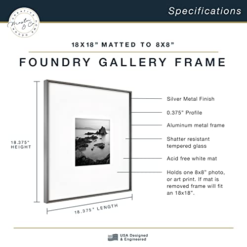 Image of MCS Master & Co. Foundry Metal Gallery Wall Frame, Dark Silver, 18x18 Inch Matted to 8x8 Inch