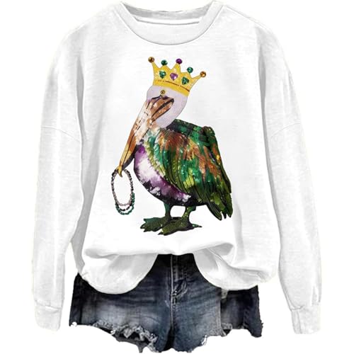 Image of Generisch 2026 Fashion Women Christmas Sweatshirt Long Sleeve Crew Neck Casual Office Sweatshirt, White, 3XL
