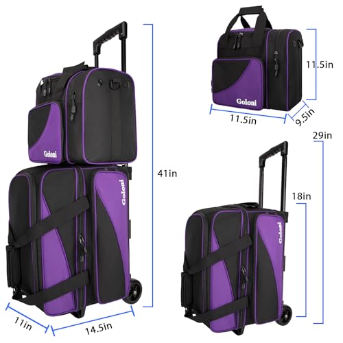 image for Goloni 2-Ball Bowling Bag with Wheels - Double Roller Design with Shoe