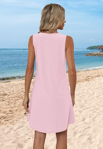 Image of Aokosor Womens Summer Dresses 2026 Loose V Neck Sleeveless Dress Sundresses Swimsuit Coverup Vacation Outfits