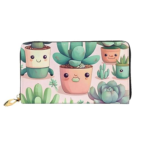 Portefeuille à fermeture éclair 19 x 10 cm imprimé plantes succulentes noir