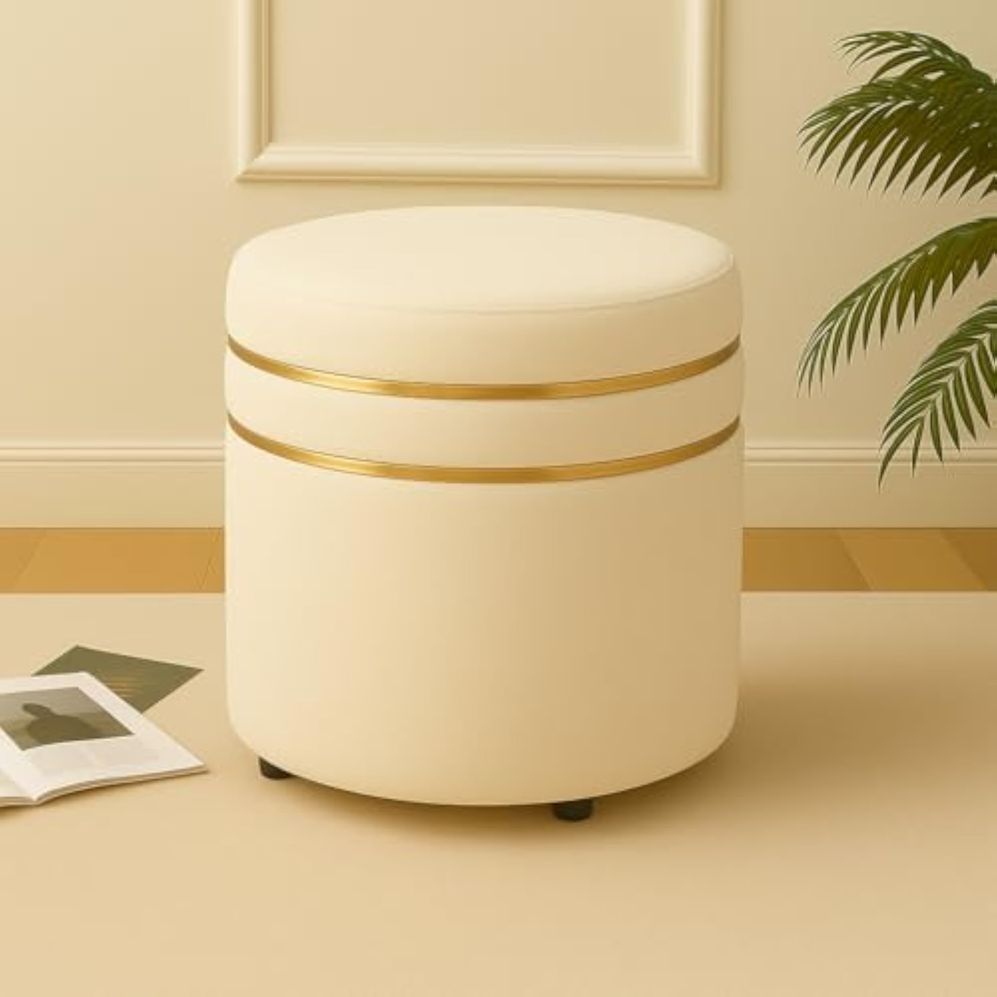 Green Wooden Footrest Stool with Cushion & Pouffe Combo