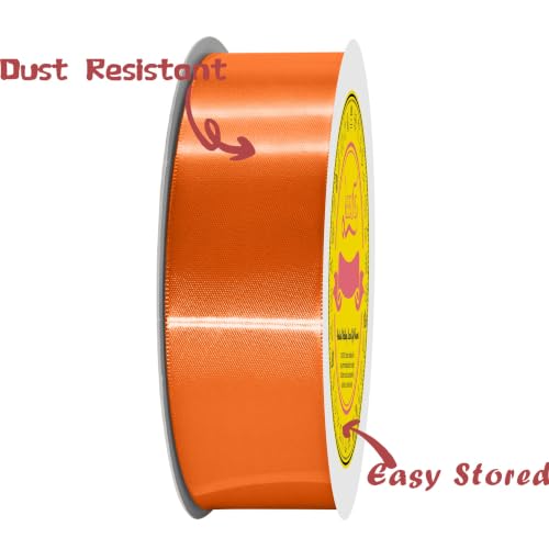 Image of Double Face Orange Satin Ribbon 1-1 /2 inch X 50 Yards Polyester Orange Ribbon for Gift Wrapping Very Suitable for Weddings Party Hair Bow Invitation Decorations and More