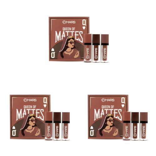 Image of MARS Queen of Mattes Liquid Lipsticks Box Set of 3 (13.5 ml) (BROWNS) | Smudgeproof & Transferproof | Intense Swipe Pigmentation | Long-Lasting Wear (Pack of 3)
