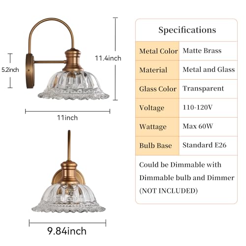 Image of HDDFL Wall Scones Matte Brass Wall Lighting Fixture Vintage Indoor Lamp for Bedroom Living Room Door Header 2 Pack