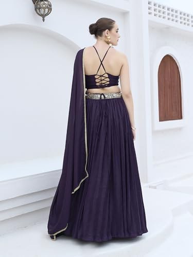 Image of PURVAJA Women's Silk Semi-Stitched Lehenga choli