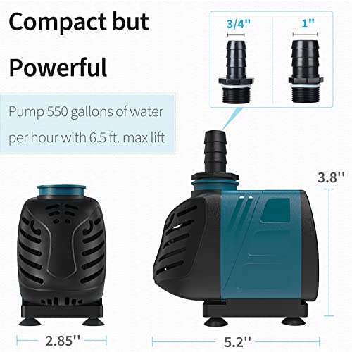 image for Uniclife Aquarium 550 GPH Submersible and Inline Water Pump 45W 6.5ft 