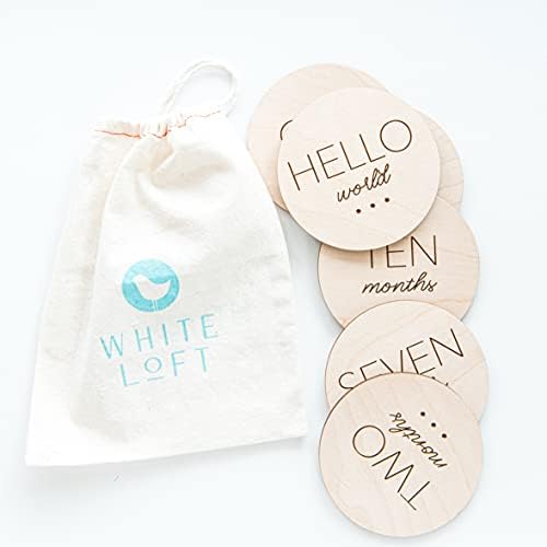 White Loft Modern Baby Monthly Milestone Cards – 13 Modern Monthly Baby Milestone Cards from Newborn to 1 Year – Wooden Monthly Milestones Baby Photoshoot Props – Baby Girl or Baby Boy Newborn Gifts