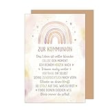 Edition Seidel Premium Glückwunschkarte zur Kommunion mit Umschlag. Kommunionskarte Karte Grußkarte Spruch Sprüche Mädchen Junge Jugendliche Regenbogen Sterne Herzen farbenfroh Wünsche (KO343 SW026)