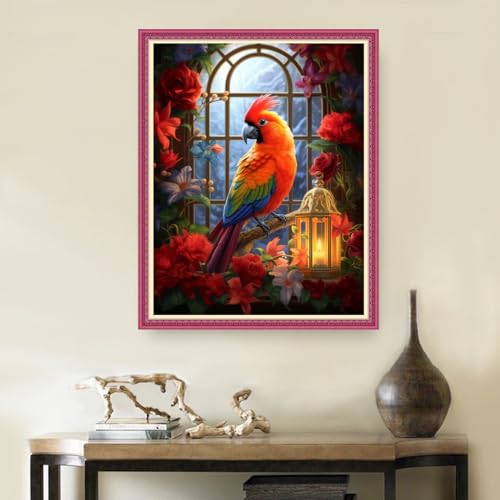 Image of DMCVIVR Stamped Cross Stitch Kits for Beginners Adults Needlepoint Kits for Beginners Embroidery Kits for Adults Crossstitch Kit for Beginners 11CT-Colorful Parrot 16x20 inch