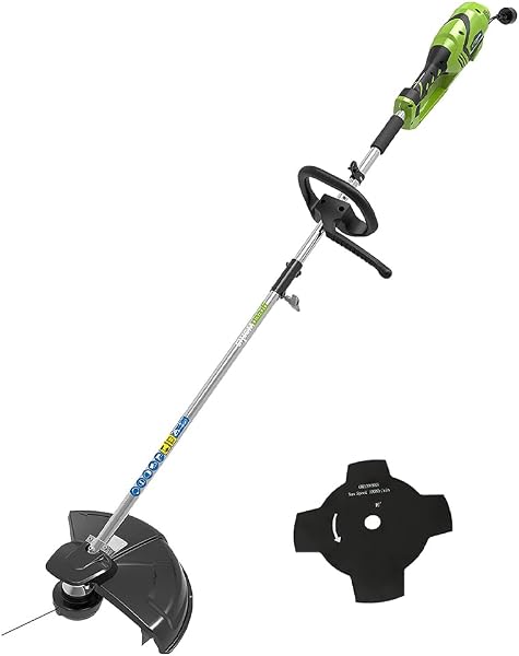 Coupe-bordures électrique Greenworks 40 cm, fil 2 mm, tête semi-automatique par frappe au sol, 1200 W, 4,5 kg