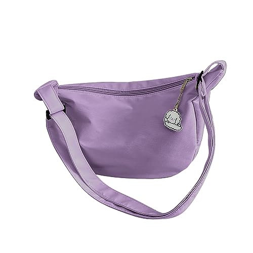 Women's Simple Solid Color Dumpling Crossbody Bag Fashion Small Nylon Crossbody Bag with Zipper (Purple, One Size)