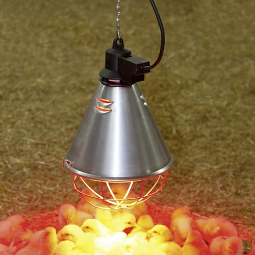Kerbl Infrarot Wärmestrahler für Ferkel / Küken (ohne Lampe, Alu-Schirm ř 21 cm, Kabel 5,0 m, inkl. Befestigungskette Tragkraft 20 kg, mit Lüftungsschlitzen) 22318, Silber