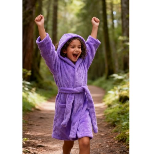 Image of Kids Bathrobe Hooded Plush Fleece Robe for Girls Boys
