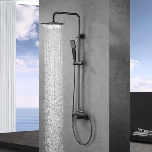 IMEX - Columna Ducha con Grifo Negra | Kit de Ducha con Alcachofa y Rociador Antical | Griferia en Latón y Acero Inox S.304 con Barra Extensible | Serie Art | Color Black Gun Metal