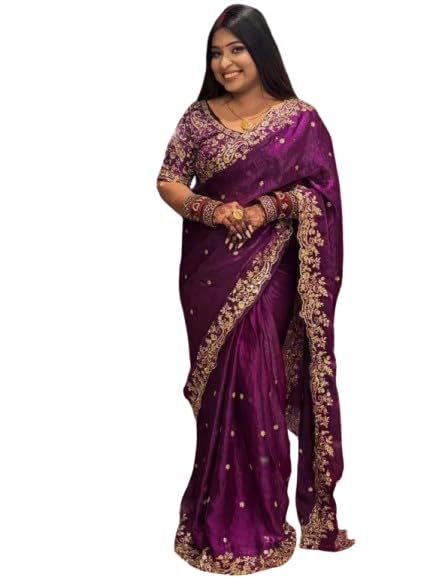 NLR Fashion Women’s Embroidered Designer Saree with Heavy Sequence Work and Matching Blouse Piece | Party And Traditional Ethnic Saree for Wedding & Festive Occasion-image-2