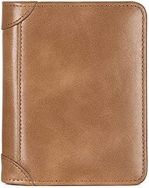 VSULZVNU Wallet Men Vintage Leather Rfid Anti-Theft Brush Wallet Tri-Fold Short Wallet (Color : Khaki, Size : A)