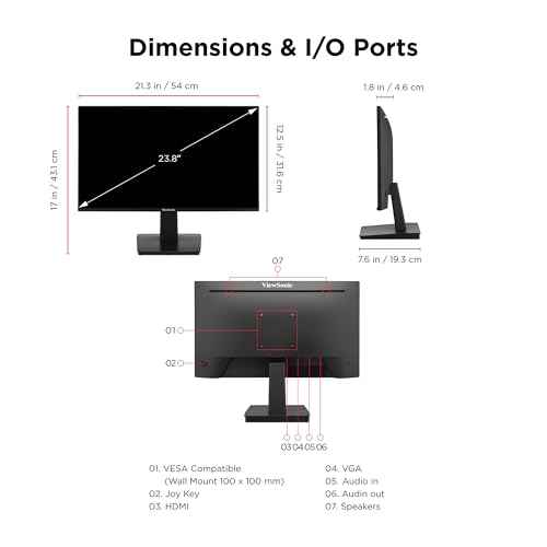 Image of ViewSonic VA2448-MH 24 Inch 1080p Monitor, IPS Display with 120Hz for Smooth Home and Office Viewing, Variable Refresh Rate, HDMI, and VGA Inputs