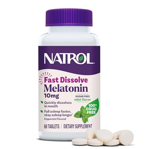 Natrol Melatonin 10mg Fast Dissolve Tablets - Peppermint Flavor, 60 Count, Sleep Aids for Adults, Sugar-Free Melatonin for Adults, 60-Day Supply