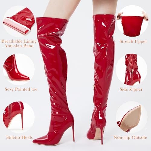 Image of GENSHUO Women's Over the Knee Boots Stiletto Pointed Toe Thigh High Heel | Stretchy Thigh High Long Boots with Side Zipper, Sexy Slim Fit Tall Heeled Boot for Club Party Evening Dress Wear